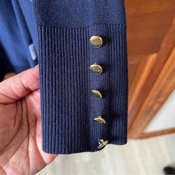 JM Collection Petite L Women's Long Sleeve Navy cardigan Sweater With Pockets - Picture 4 of 5